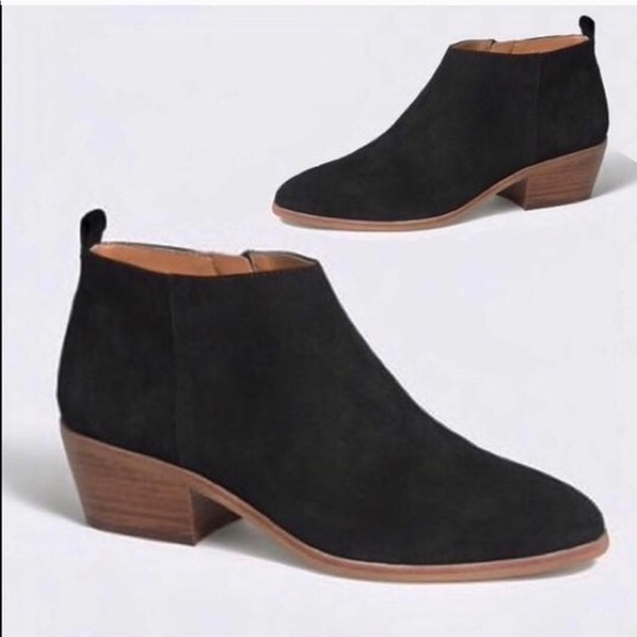 J Crew Sawyer Black Suede low block heel ankle booties side zip 7.5 - Picture 1 of 13